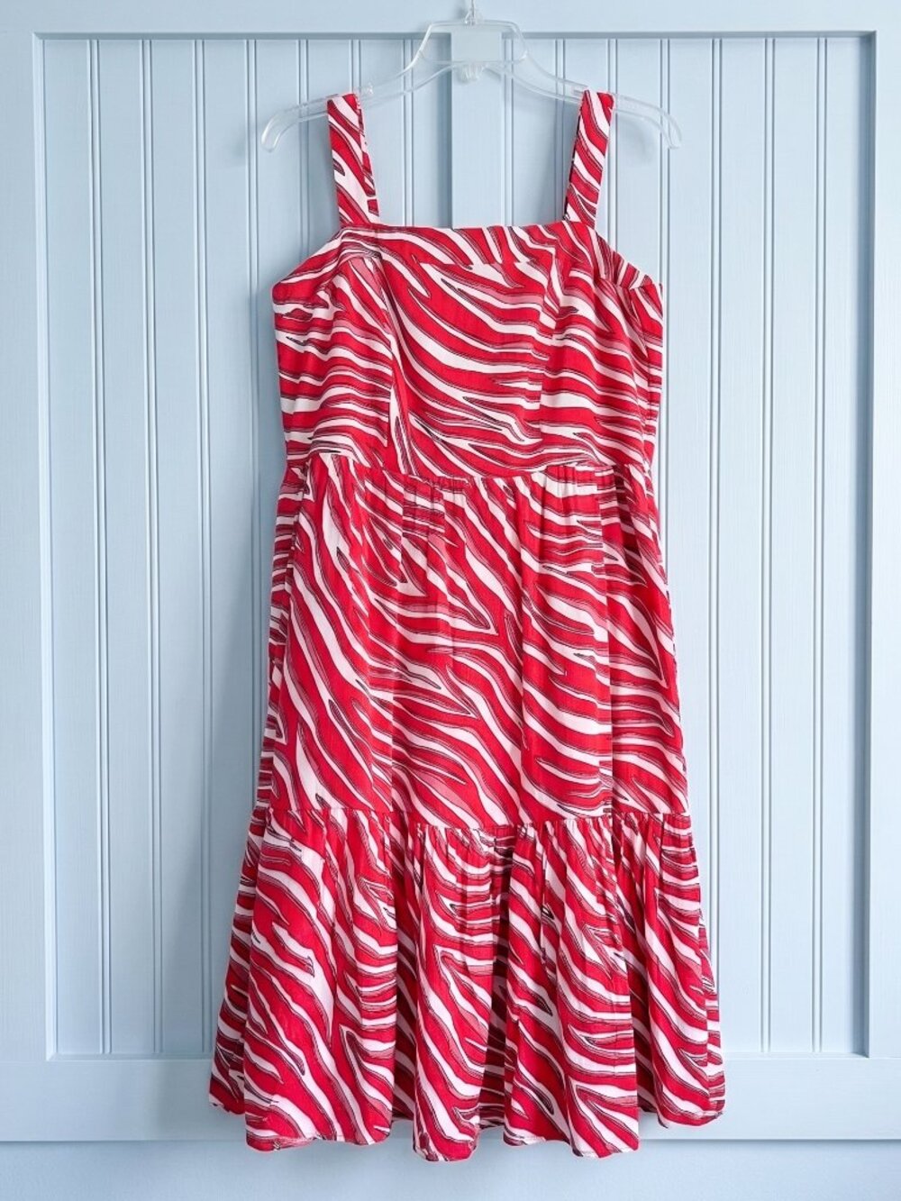 MICHAEL KORS Red White A-Line Square Neck Zebra Midi Dress Size 1X NEW - Picture 2 of 5